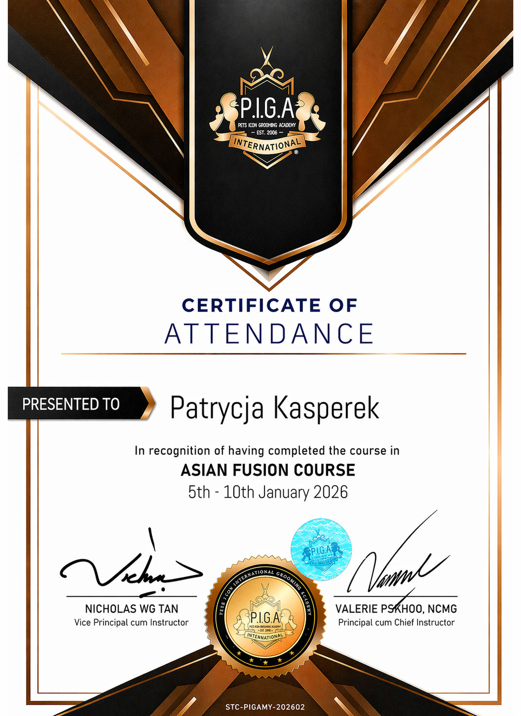 Pets Icon Grooming Academy (P.I.G.A.) — Asian Fusion Course — 5–10 stycznia 2026 (nr STC-PIGAMY-202602)